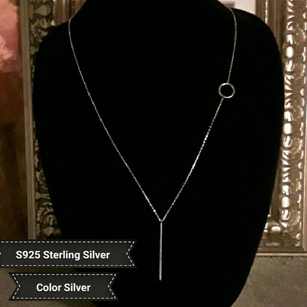 NEW S925  Silver Circle Bar  Minimalist Necklace